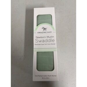 Amazing Baby Newborn Muslin Swaddle‎ Blanket 36x36 Sage Green Cotton Breathable
